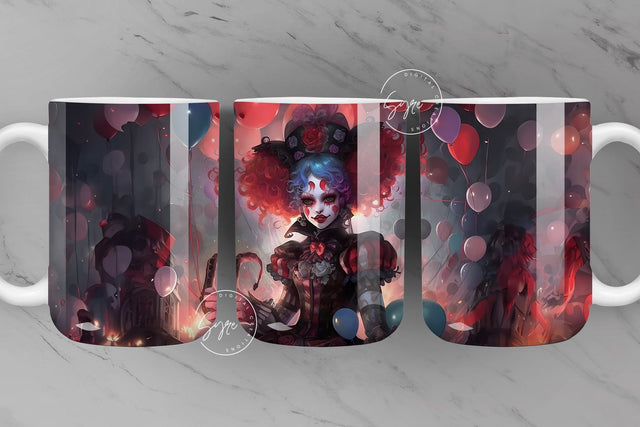 Halloween Mug Wrap, Clown with Balloons, Spooky Mug Wrap, Horror Design, Creepy, Coffee Mug PNG, 11 & 15 Oz Mug Sublimation, Digital File Sublimation Syre Digital Creations 