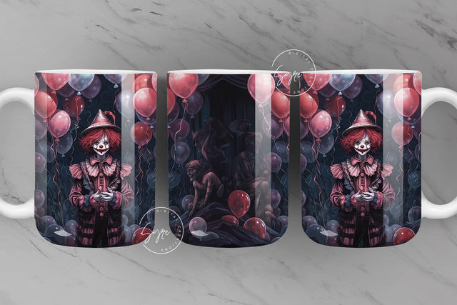 Halloween Mug Wrap, Clown with Balloons, Spooky Mug Wrap, Horror Design, Creepy, Coffee Mug PNG, 11 & 15 Oz Mug Sublimation, Digital File Sublimation Syre Digital Creations 