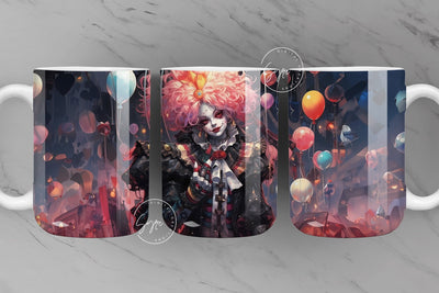 Halloween Mug Wrap, Clown with Balloons, Spooky Mug Wrap, Horror Design, Creepy, Coffee Mug PNG, 11 & 15 Oz Mug Sublimation, Digital File Sublimation Syre Digital Creations 