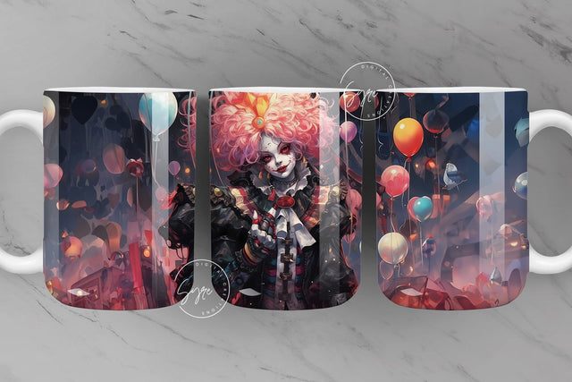 Halloween Mug Wrap, Clown with Balloons, Spooky Mug Wrap, Horror Design, Creepy, Coffee Mug PNG, 11 & 15 Oz Mug Sublimation, Digital File Sublimation Syre Digital Creations 