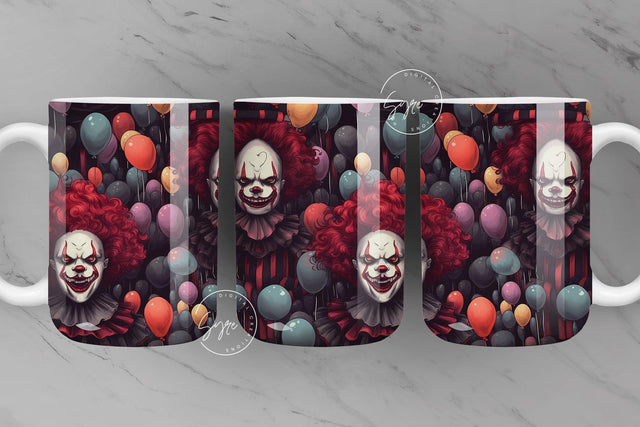 Halloween Mug Wrap, Clown with Balloons, Spooky Mug Wrap, Horror Design, Creepy, Coffee Mug PNG, 11 & 15 Oz Mug Sublimation, Digital File Sublimation Syre Digital Creations 