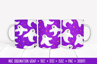 Halloween Mug Wrap Sublimation. Cute Ghosts Mug Wrap Design Sublimation LaBelezoka 