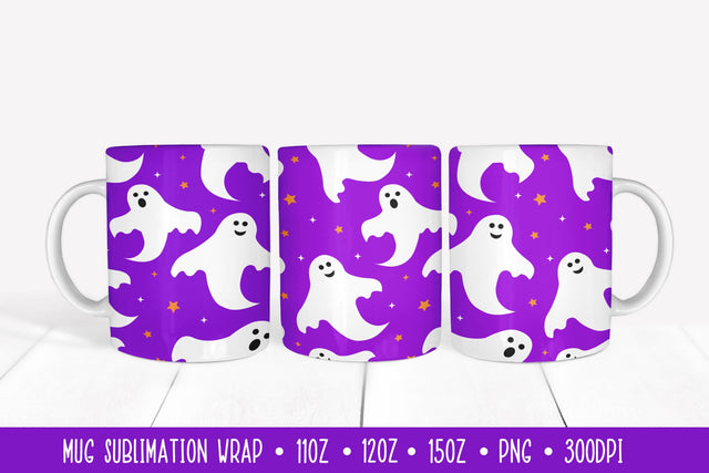 Halloween Mug Wrap Sublimation. Cute Ghosts Mug Wrap Design Sublimation LaBelezoka 