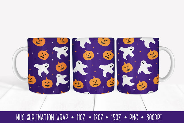 Halloween Mug Wrap Sublimation. Pumpkins and Ghosts Mug Wrap Sublimation LaBelezoka 