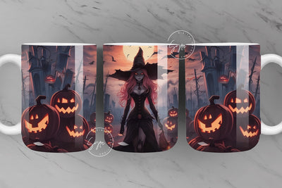 Halloween Mug Wrap, Witch, Witch Hat, Pumpkin, Spooky, Horror, Bat, Creepy, Coffee Mug PNG, 11 & 15 Oz Mug Sublimation, Digital Download Sublimation Syre Digital Creations 