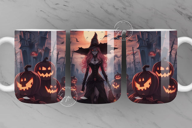 Halloween Mug Wrap, Witch, Witch Hat, Pumpkin, Spooky, Horror, Bat, Creepy, Coffee Mug PNG, 11 & 15 Oz Mug Sublimation, Digital Download Sublimation Syre Digital Creations 