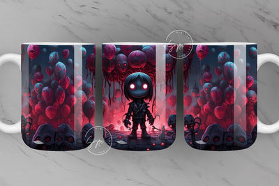Halloween Mug Wrap, Zombie, Boy, Balloons, Spooky, Horror Design, Creepy, Coffee Mug PNG, 11 & 15 Oz Mug Sublimation, Digital Download Sublimation Syre Digital Creations 