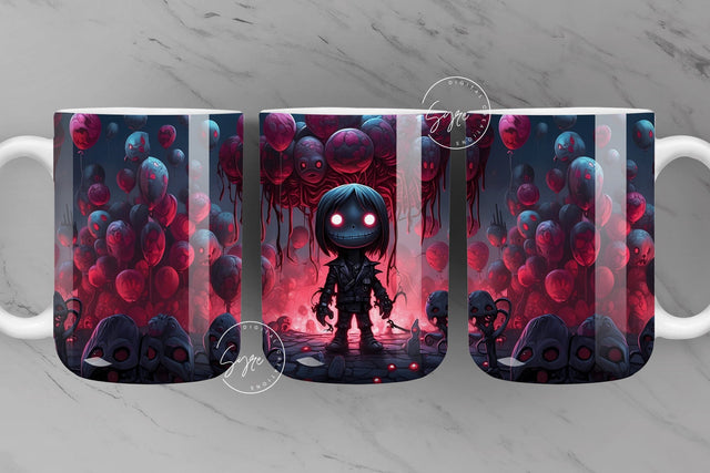 Halloween Mug Wrap, Zombie, Boy, Balloons, Spooky, Horror Design, Creepy, Coffee Mug PNG, 11 & 15 Oz Mug Sublimation, Digital Download Sublimation Syre Digital Creations 