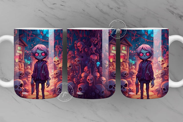 Halloween Mug Wrap, Zombie, Boy, Skulls, Spooky, Horror Design, Creepy, Coffee Mug PNG, 11 & 15 Oz Mug Sublimation, Digital Download Sublimation Syre Digital Creations 