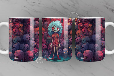 Halloween Mug Wrap, Zombie, Girl, Skulls, Spooky, Horror Design, Creepy, Coffee Mug PNG, 11 & 15 Oz Mug Sublimation, Digital Download Sublimation Syre Digital Creations 
