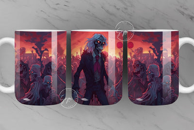 Halloween Mug Wrap, Zombie, Skeleton, Spooky, Horror Design, Creepy, Coffee Mug PNG, 11 & 15 Oz Mug Sublimation, Digital Download Sublimation Syre Digital Creations 