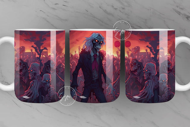Halloween Mug Wrap, Zombie, Skeleton, Spooky, Horror Design, Creepy, Coffee Mug PNG, 11 & 15 Oz Mug Sublimation, Digital Download Sublimation Syre Digital Creations 