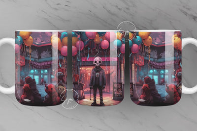 Halloween Mug Wrap, Zombie Skull Face with Balloons, Spooky, Horror Design, Creepy, Coffee Mug PNG, 11 & 15 Oz Mug Sublimation, Digital File Sublimation Syre Digital Creations 