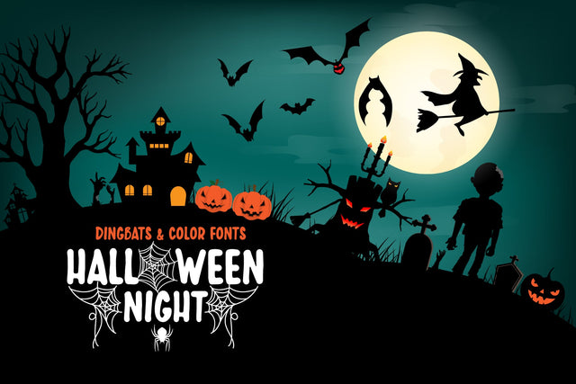 Halloween Night Dingbats&Color Font Font Fox7 By Rattana 