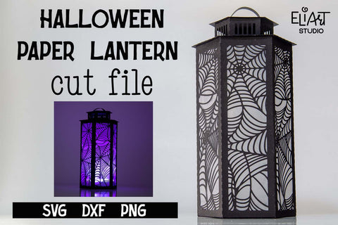 Halloween Paper Lantern SVG, 3d SVG Halloween Home Decor, Led Candle Holder with Spider Web Pattern. 3D Paper Elinorka 