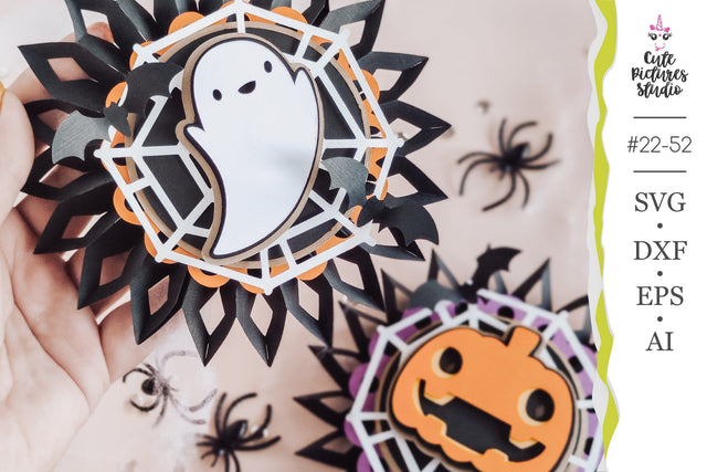Halloween Paper Rosette SVG template, Halloween paper decor 3D Paper CutePicturesStudio 