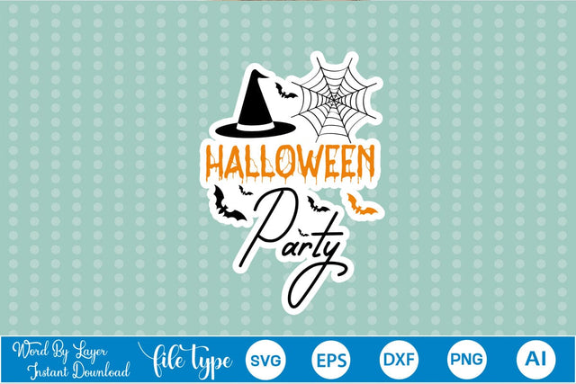 Halloween Party Sticker SVG SVGs,Quotes and Sayings,Food & Drink,On Sale, Print & Cut SVG DesignPlante 503 