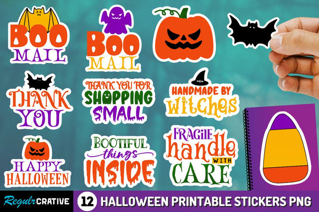 Halloween Pintable Stickers Png Bundle Sublimation Regulrcrative 