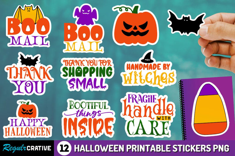 Halloween Pintable Stickers Png Bundle Sublimation Regulrcrative 