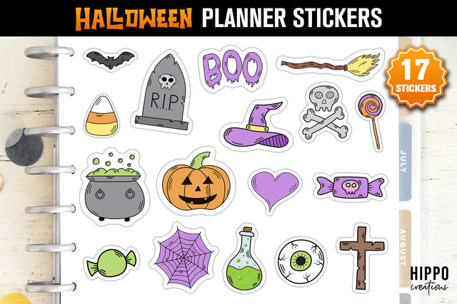 Halloween Planner Stickers, Hand Drawn Reward Stickers Sublimation Hippo Creations 