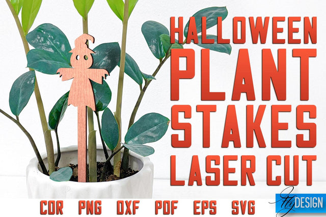 Halloween Plant Stakes Laser Cut SVG | Laser Spooky Stakes SVG Design | CNC Files SVG Fly Design 