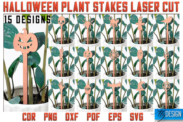 Halloween Plant Stakes Laser Cut SVG | Laser Spooky Stakes SVG Design | CNC Files SVG Fly Design 