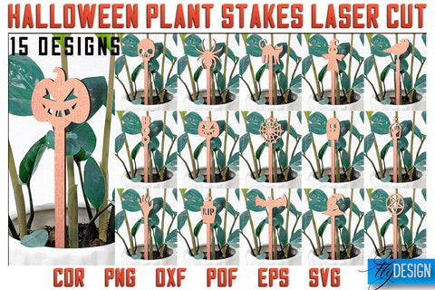Halloween Plant Stakes Laser Cut SVG | Laser Spooky Stakes SVG Design | CNC Files SVG Fly Design 
