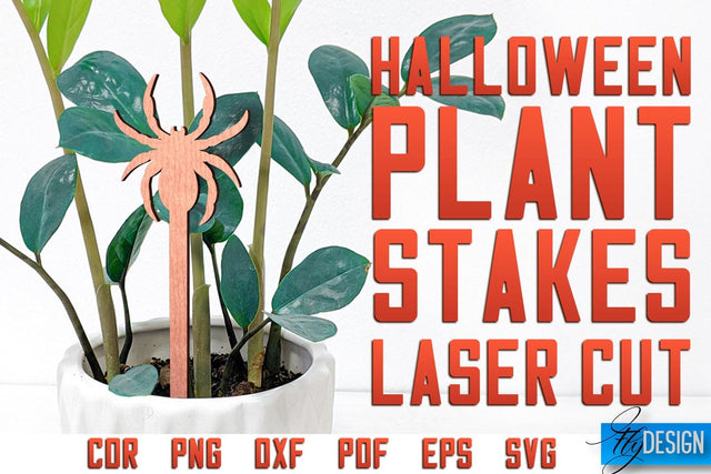 Halloween Plant Stakes Laser Cut SVG | Laser Spooky Stakes SVG Design | CNC Files SVG Fly Design 