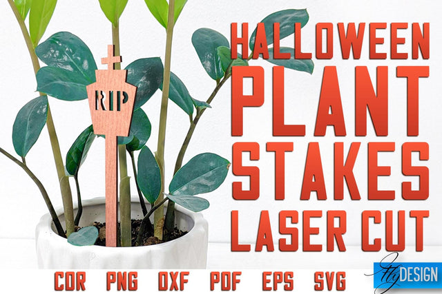 Halloween Plant Stakes Laser Cut SVG | Laser Spooky Stakes SVG Design | CNC Files SVG Fly Design 