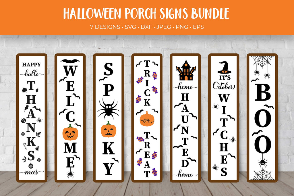 Halloween Porch Sign SVG bundle. Halloween Vertical Signs - So Fontsy