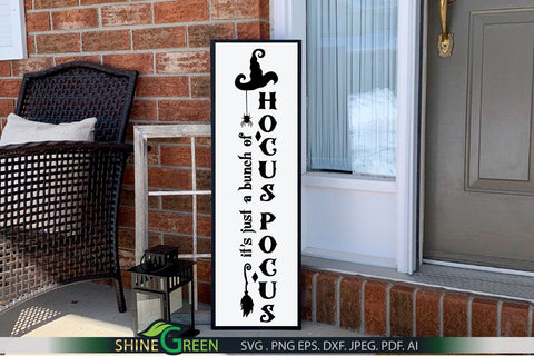 Halloween Porch Sign SVG - It's a Bunch of Hocus Pocus SVG for Home, Farmhouse Vertical Sign SVG Shine Green Art 
