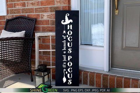 Halloween Porch Sign SVG - It's a Bunch of Hocus Pocus SVG for Home, Farmhouse Vertical Sign SVG Shine Green Art 
