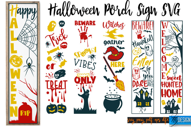 Halloween Porch Signs SVG Bundle | Halloween SVG Design | Funny Quotes SVG Fly Design 