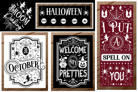 Halloween Porch Signs SVG Bundle Porch Sign SVG SVGs,Quotes and Sayings,Food & Drink,On Sale, Print & Cut SVG DesignPlante 503 