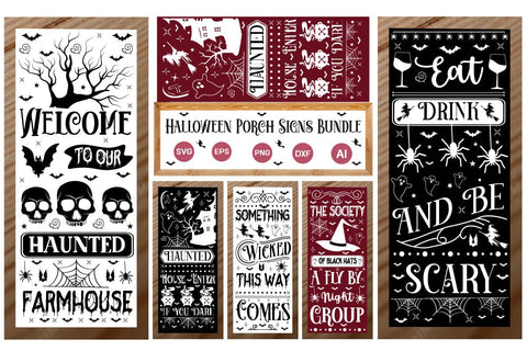 Halloween Porch Signs SVG Bundle Porch Sign SVG SVGs,Quotes and Sayings,Food & Drink,On Sale, Print & Cut SVG DesignPlante 503 