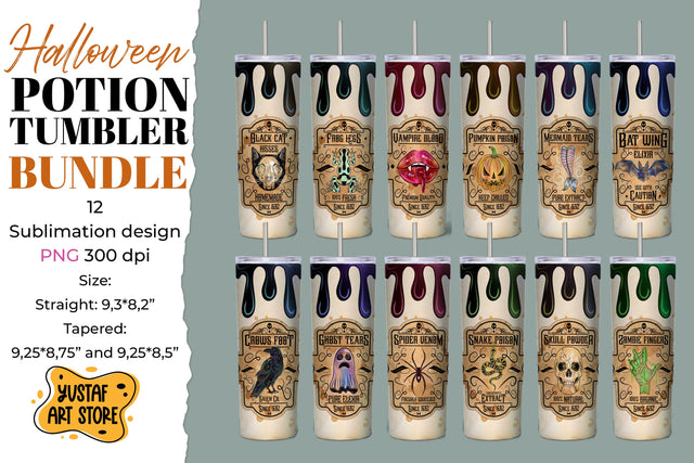 Halloween potion label tumbler sublimation Bundle. 12 design Sublimation Yustaf Art Store 