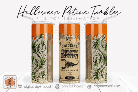 Halloween Potion Label Tumbler Wrap Witch Apothecary Potion SVG OrangeBrushStudio 