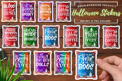 Halloween Printable Sign Stickers Bundle Sublimation Regulrcrative 