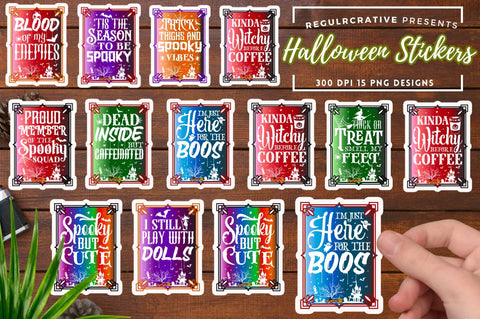 Halloween Printable Sign Stickers Bundle Sublimation Regulrcrative 