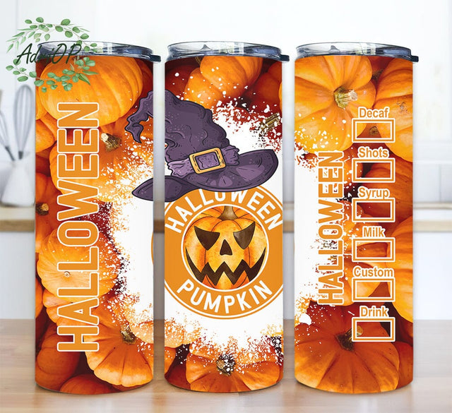 Halloween Pumpkin 20oz Skinny Tumbler Png, Gnome Pumpkin, Cute Halloween Pumpkin, Witch's Hat Tumbler, Halloween Tumbler Png Sublimation AdriOP 