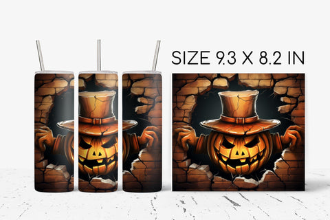 Halloween Pumpkin 3D Tumbler Wrap, Smashed Wall Sublimation Sublimation OrangeBrushStudio 