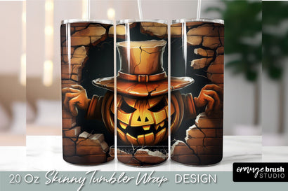 Halloween Pumpkin 3D Tumbler Wrap, Smashed Wall Sublimation Sublimation OrangeBrushStudio 