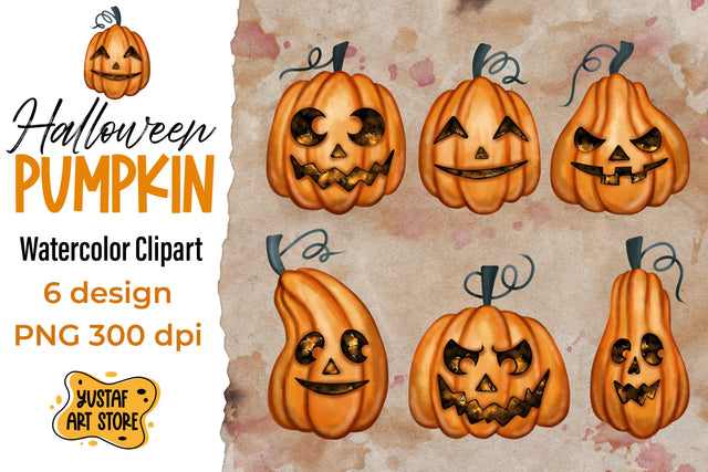 Halloween Pumpkin 6 watercolor clipart Sublimation Yustaf Art Store 