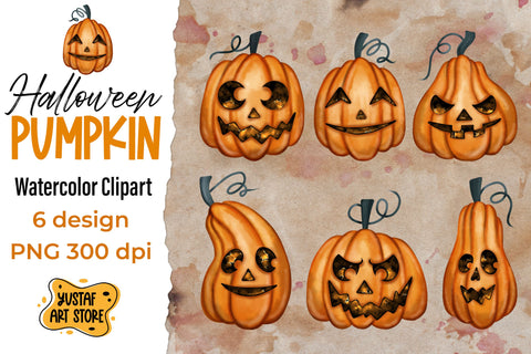 Halloween Pumpkin 6 watercolor clipart Sublimation Yustaf Art Store 