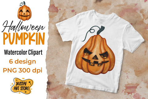 Halloween Pumpkin 6 watercolor clipart Sublimation Yustaf Art Store 