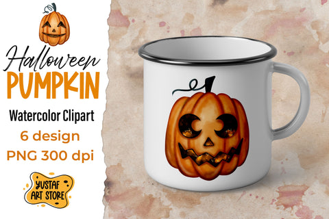 Halloween Pumpkin 6 watercolor clipart Sublimation Yustaf Art Store 