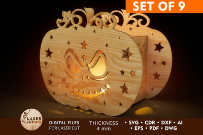 HALLOWEEN PUMPKIN BUNDLE, Lantern, Candle Holder SVG LaserCutano 