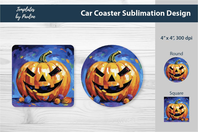 Halloween Pumpkin Car Coaster Sublimation Design 1 Sublimation Templates by Pauline 