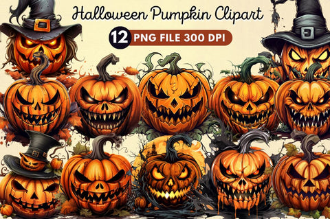 Halloween Pumpkin Clipart Bundle Sublimation Regulrcrative 