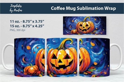 Halloween Pumpkin Coffee Mug Wrap for Sublimation 1 Sublimation Templates by Pauline 